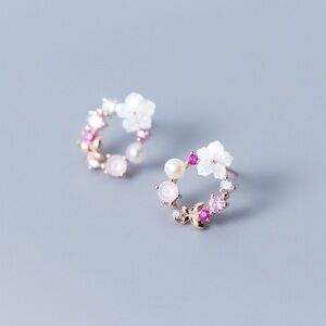 Solid S925 Flower Wreath Earrings - EOS013 Rose Gold
